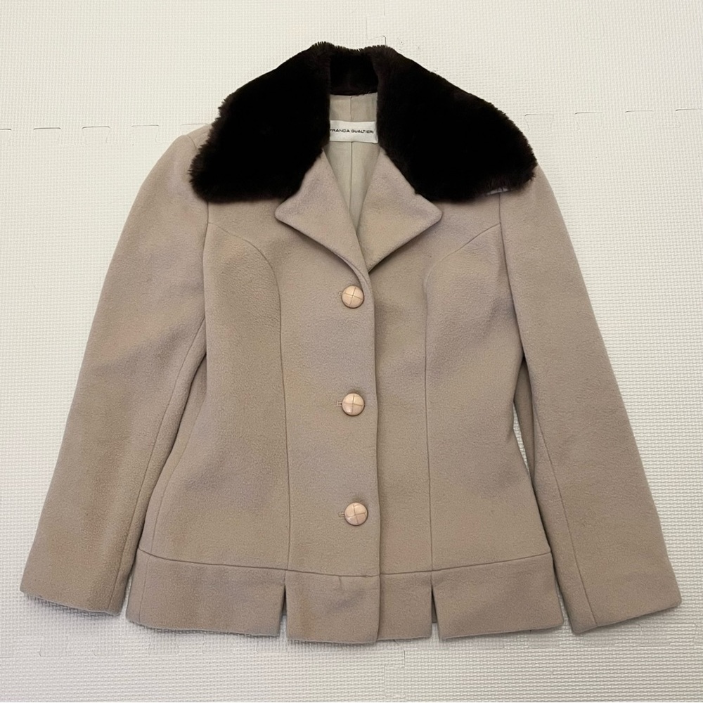 Vintage  Wool Blend Jacket Faux Fur Collar Beige EU 40